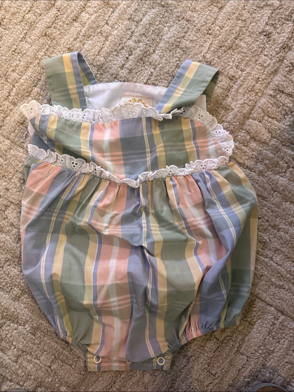Beaufort Bonnet Pastel Plaid Baby Bubble Diaper Cover with Lace Trim